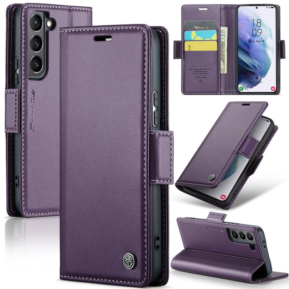 For Samsung Galaxy S21 5G / S21 4G Leather Case CASEME 023 RFID Blocking 3 Card Slot Mobile Cover