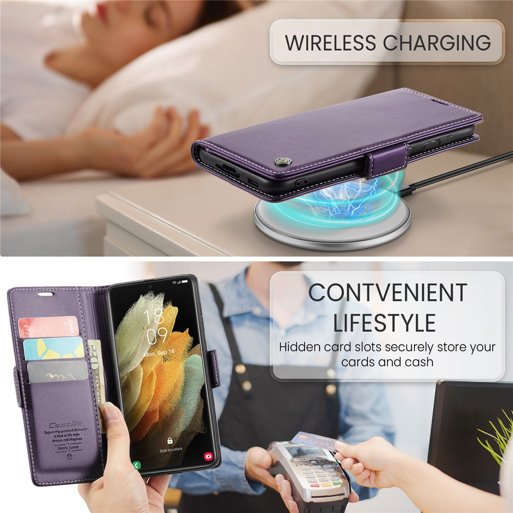 Til Samsung Galaxy S21 Ultra 5G lædercover CASEME 023 RFID-blokerende mobilcover med 3 kortlommer