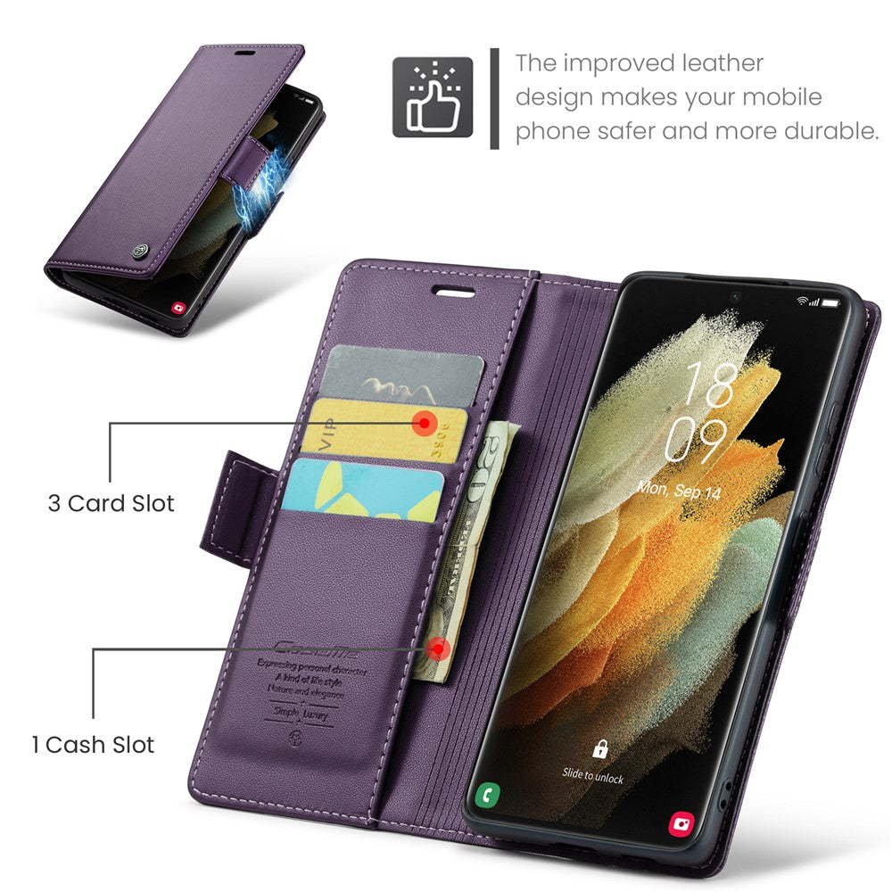 Til Samsung Galaxy S21 Ultra 5G lædercover CASEME 023 RFID-blokerende mobilcover med 3 kortlommer