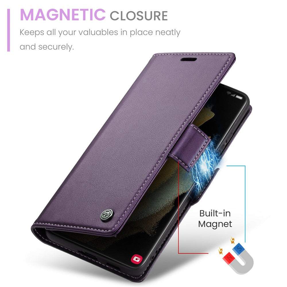 Til Samsung Galaxy S21 Ultra 5G lædercover CASEME 023 RFID-blokerende mobilcover med 3 kortlommer