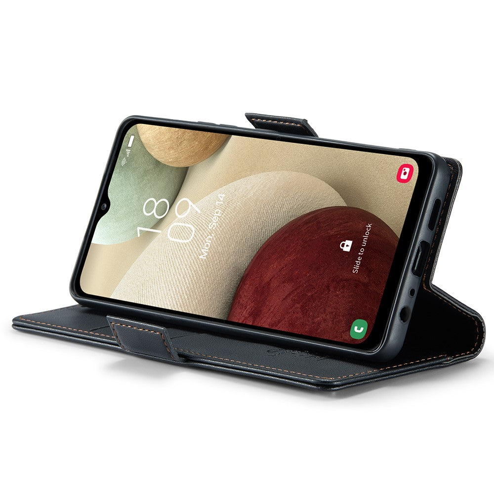 Läderfodral för Samsung Galaxy A12 CASEME 023 RFID-blockerande mobilskal med 3 kortplatser