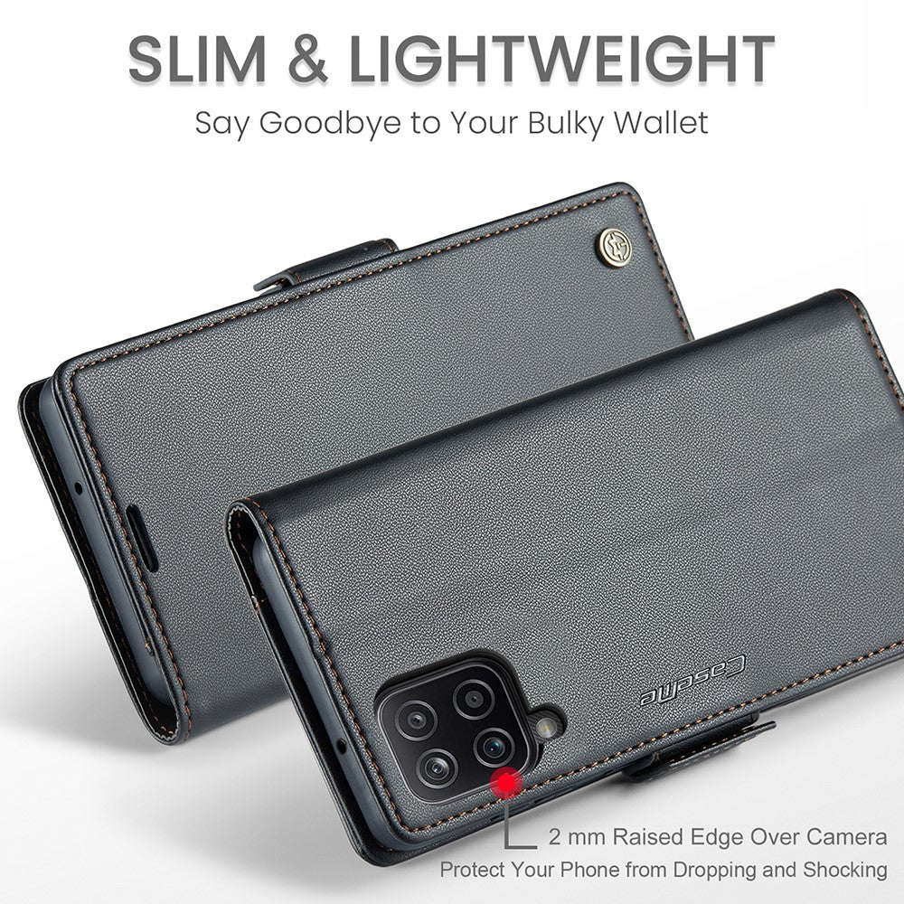 Läderfodral för Samsung Galaxy A12 CASEME 023 RFID-blockerande mobilskal med 3 kortplatser