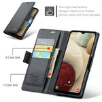 Läderfodral för Samsung Galaxy A12 CASEME 023 RFID-blockerande mobilskal med 3 kortplatser
