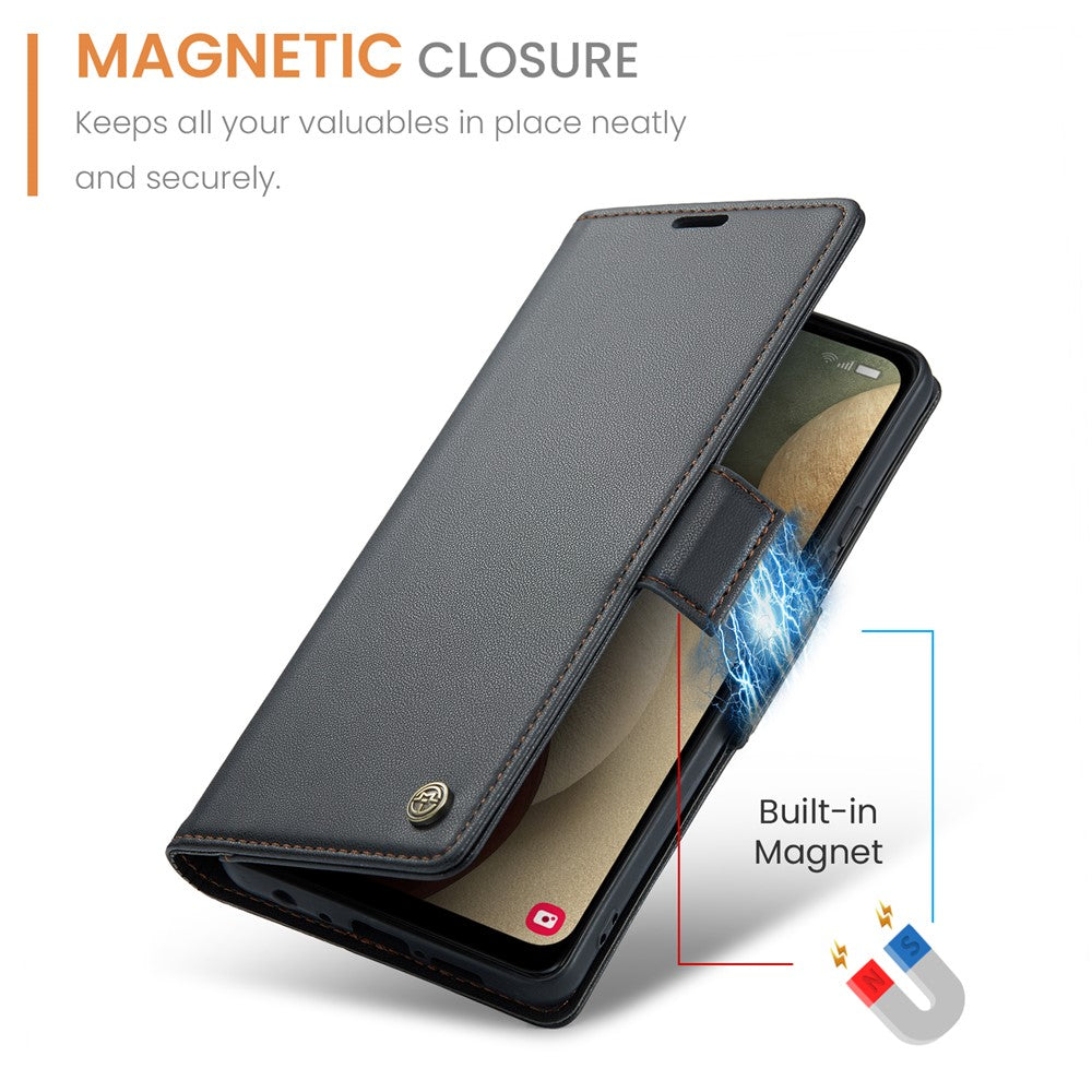 Läderfodral för Samsung Galaxy A12 CASEME 023 RFID-blockerande mobilskal med 3 kortplatser