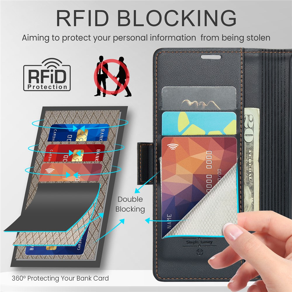Läderfodral för Samsung Galaxy A12 CASEME 023 RFID-blockerande mobilskal med 3 kortplatser