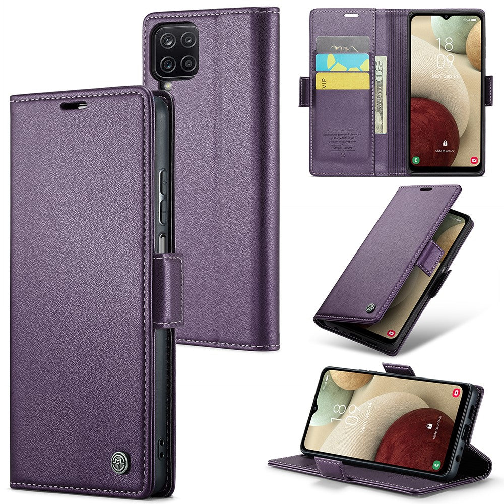 Läderfodral för Samsung Galaxy A12 CASEME 023 RFID-blockerande mobilskal med 3 kortplatser