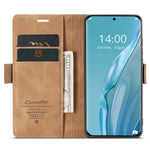 CASEME 013-serien för Huawei P60 Art PU-läderfodral med stativ och stötsäkert mobilfodral