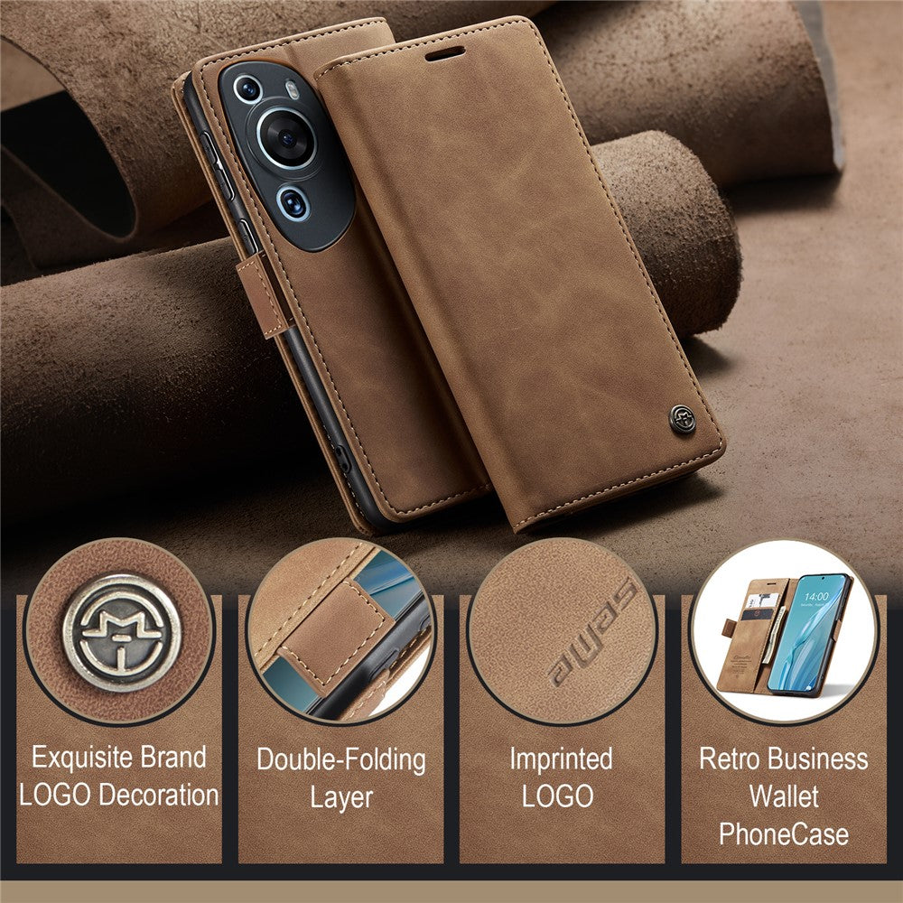CASEME 013-serien för Huawei P60 Art PU-läderfodral med stativ och stötsäkert mobilfodral