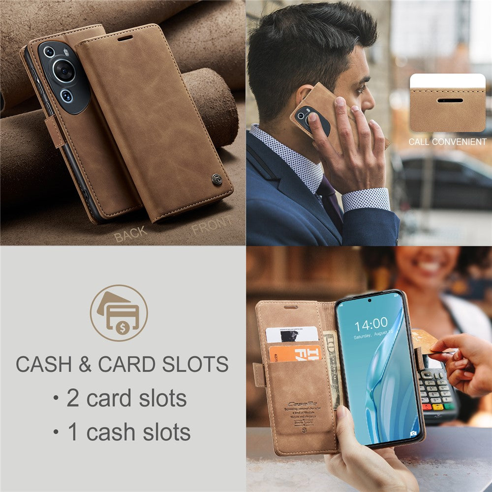 CASEME 013-serien för Huawei P60 Art PU-läderfodral med stativ och stötsäkert mobilfodral