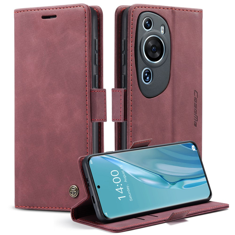 CASEME 013-serien för Huawei P60 Art PU-läderfodral med stativ och stötsäkert mobilfodral