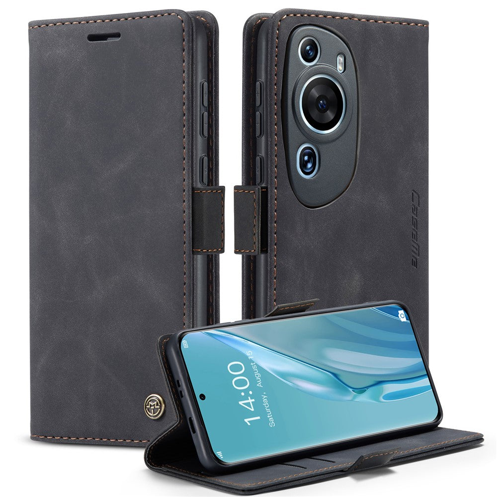 CASEME 013-serien för Huawei P60 Art PU-läderfodral med stativ och stötsäkert mobilfodral