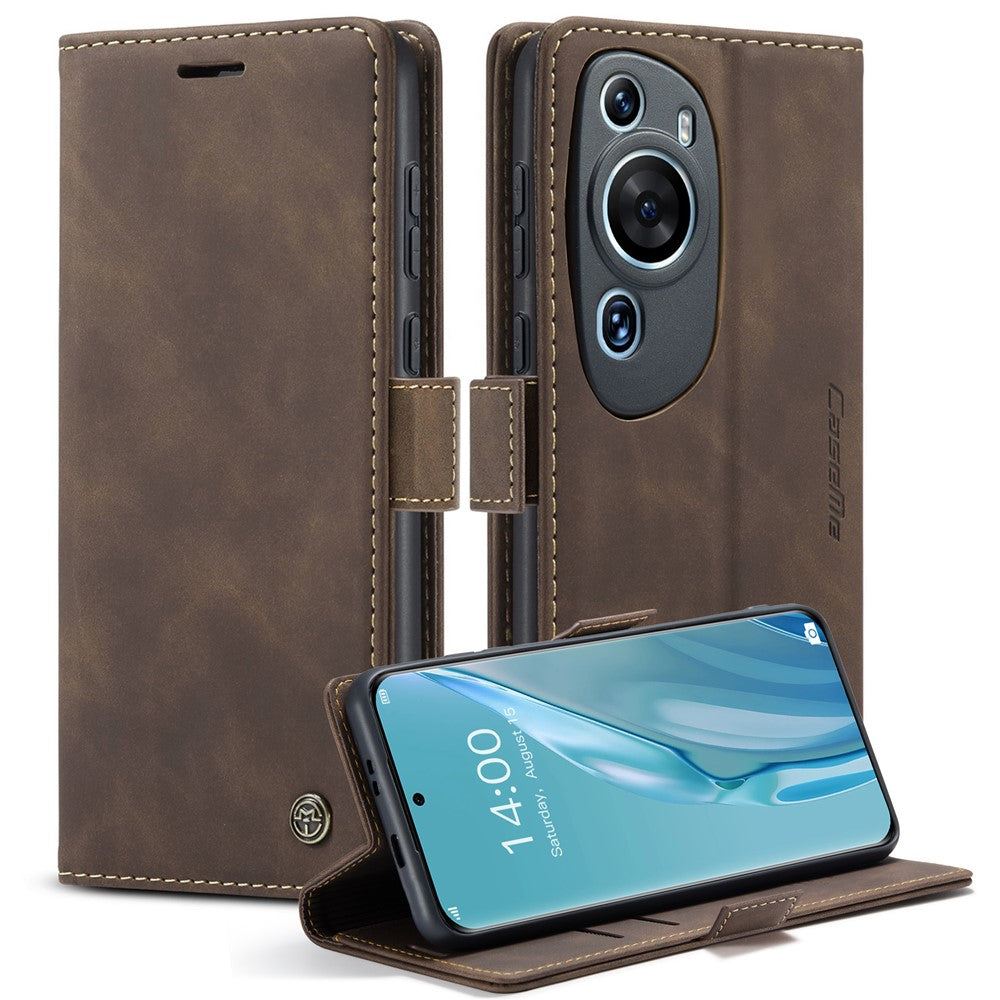 CASEME 013-serien för Huawei P60 Art PU-läderfodral med stativ och stötsäkert mobilfodral