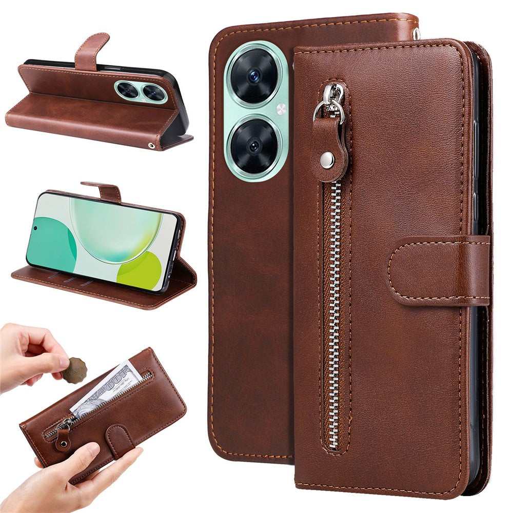 For Huawei nova 11i / Enjoy 60 Pro / Maimang 20 Calf Texture Leather Phone Case Zipper Pocket Wallet Flip Cover with Stand