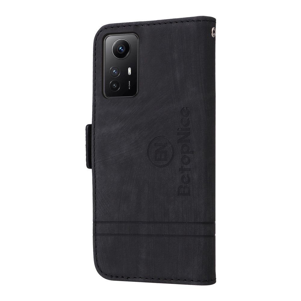 BETOPNICE 001 til Xiaomi Redmi Note 12S 4G-pungcover i PU-læder med syninger og tryk, stødbeskyttelse