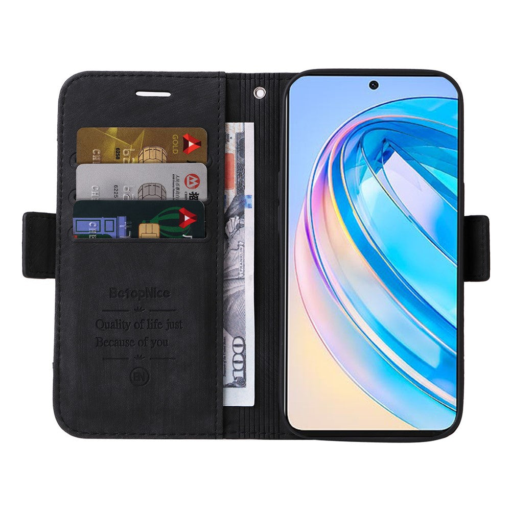BETOPNICE 001 For Honor X8a 4G Imprinted Line Anti-drop Phone Case PU Leather Wallet Stand Cover