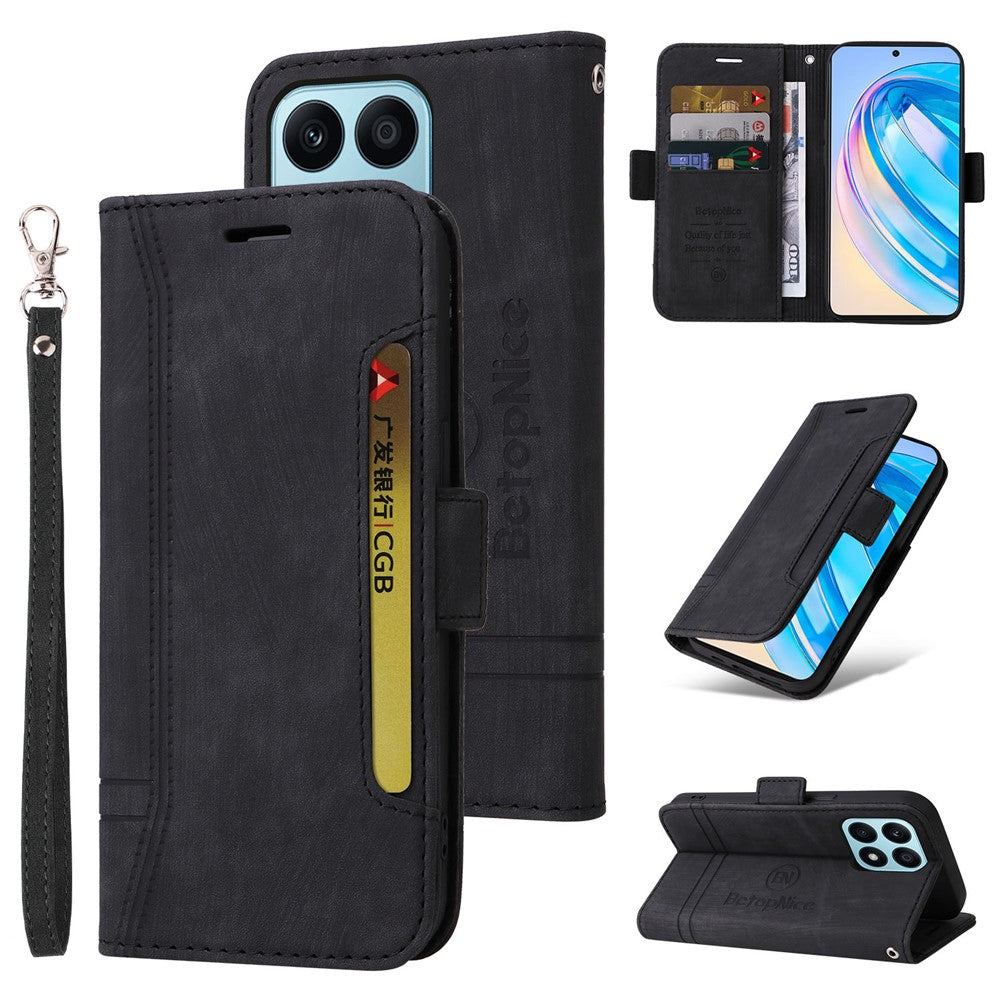 BETOPNICE 001 For Honor X8a 4G Imprinted Line Anti-drop Phone Case PU Leather Wallet Stand Cover