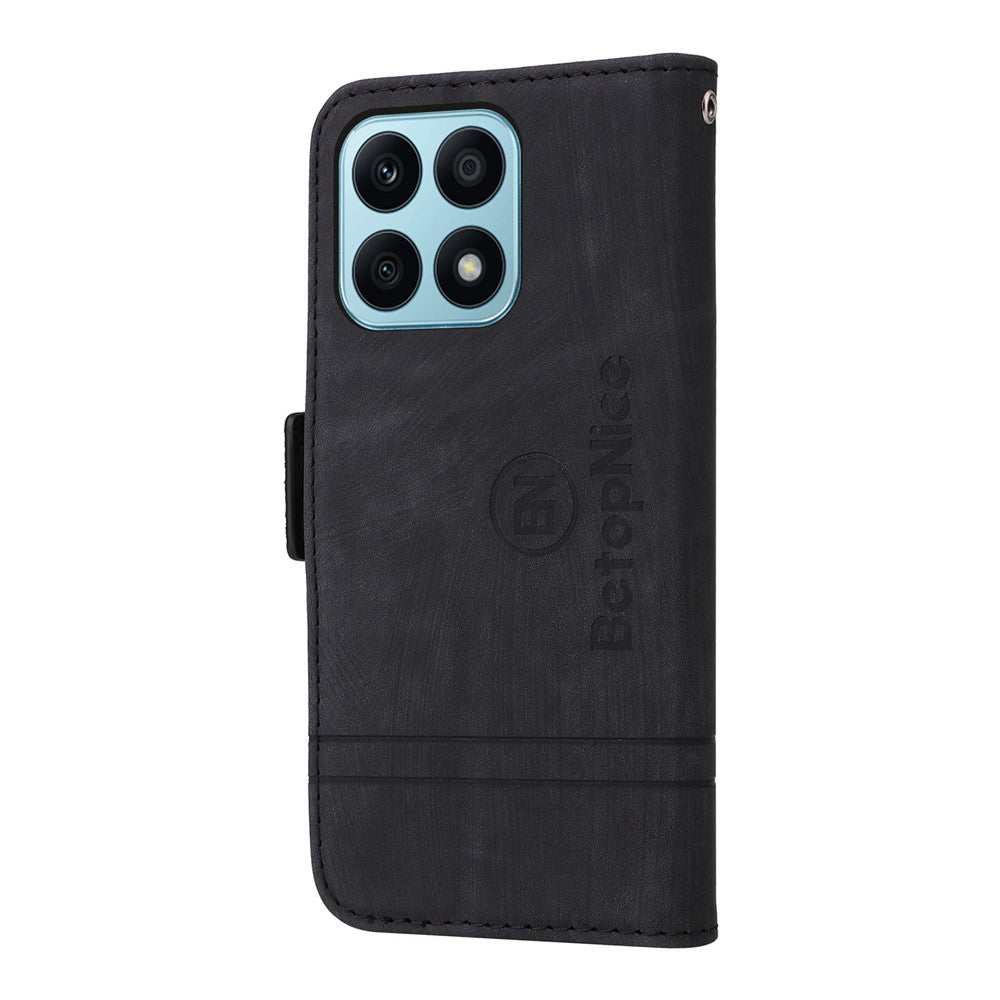 BETOPNICE 001 For Honor X8a 4G Imprinted Line Anti-drop Phone Case PU Leather Wallet Stand Cover