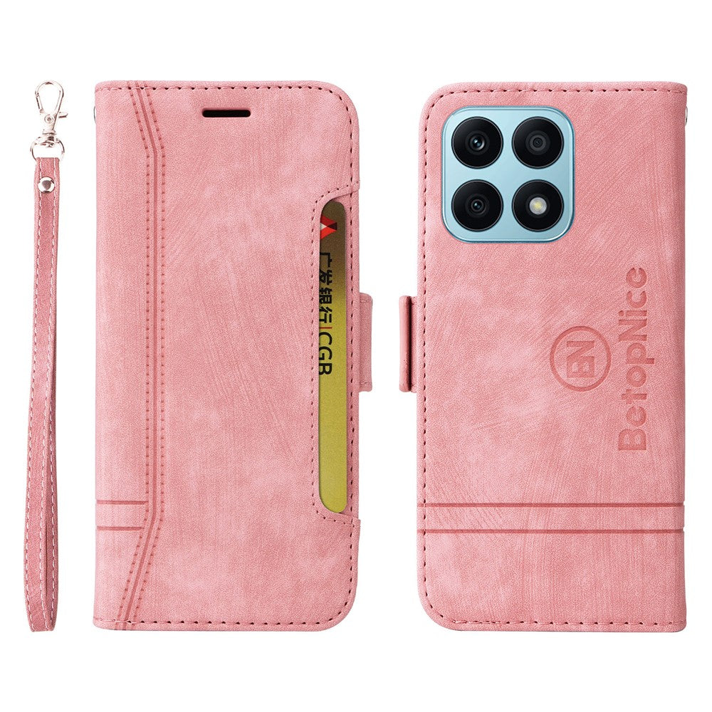 BETOPNICE 001 For Honor X8a 4G Imprinted Line Anti-drop Phone Case PU Leather Wallet Stand Cover