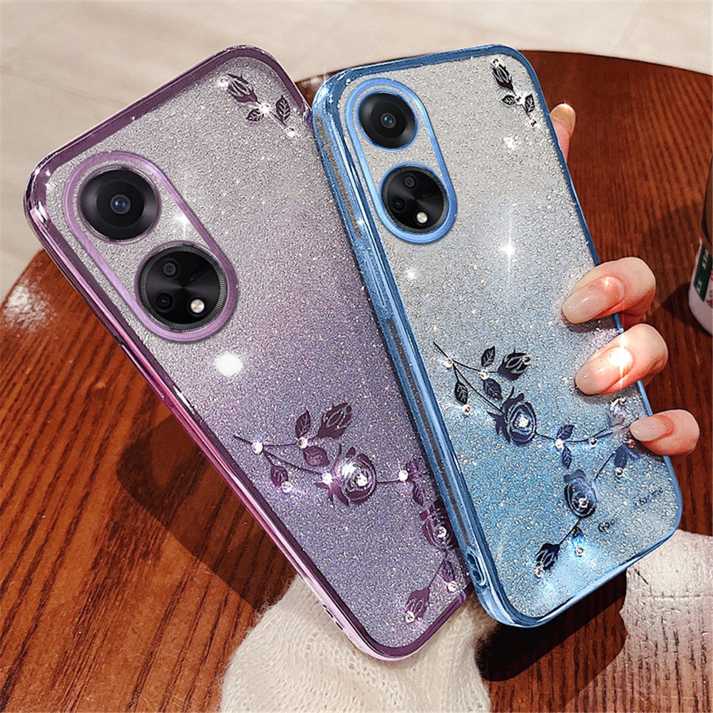 KADEM For Oppo A98 5G Phone Case Glitter Rhinestone Gradient TPU Cover with Carrying Strap