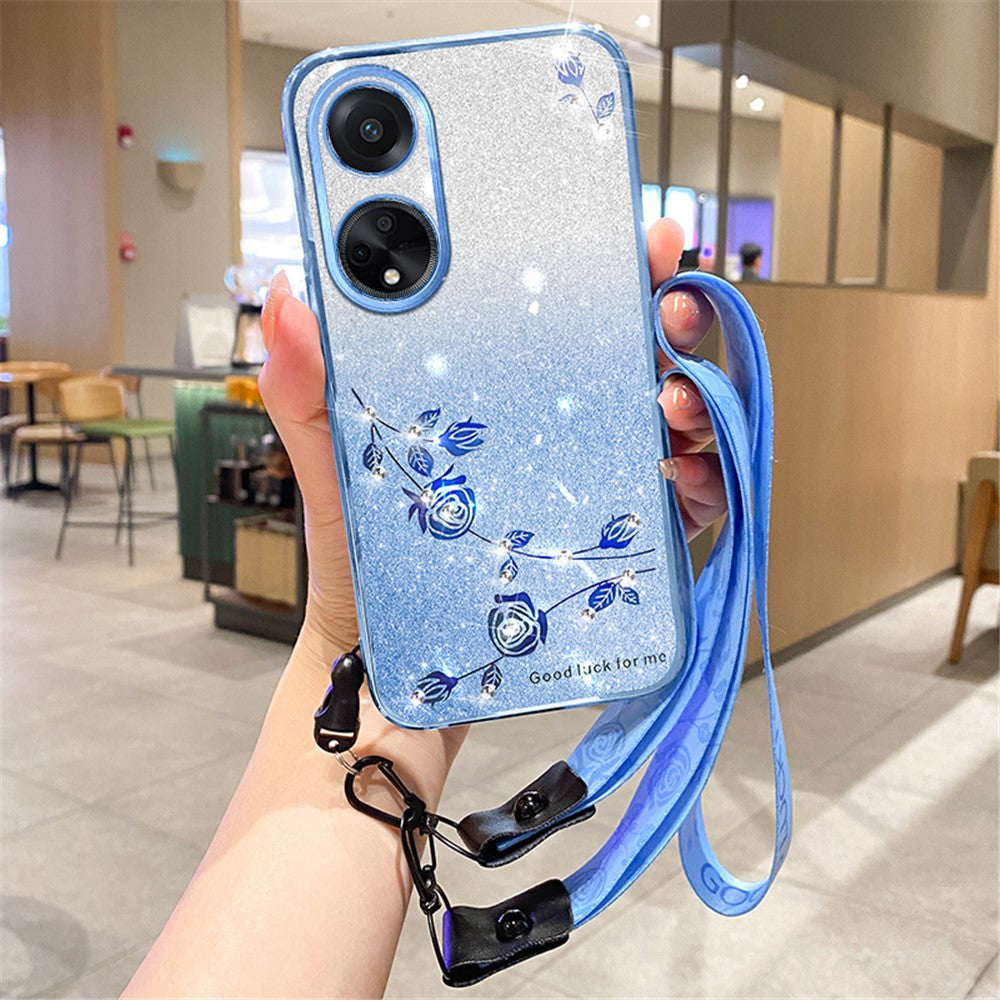 KADEM For Oppo A98 5G Phone Case Glitter Rhinestone Gradient TPU Cover with Carrying Strap