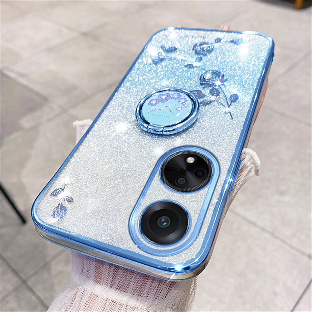 KADEM Ring Kickstand Glitter TPU Case for Oppo A98 5G Rhinestone Flower Pattern Phone Cover