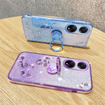 KADEM Ring Kickstand Glitter TPU Case for Oppo A98 5G Rhinestone Flower Pattern Phone Cover