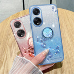 KADEM Ring Kickstand Glitter TPU Case for Oppo A98 5G Rhinestone Flower Pattern Phone Cover