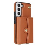For Samsung Galaxy S22+ 5G Kickstand Cell Phone Case Card Slots PU Leather+TPU Shell Cover with Short+Long Straps