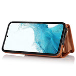 For Samsung Galaxy S22+ 5G Kickstand Cell Phone Case Card Slots PU Leather+TPU Shell Cover with Short+Long Straps