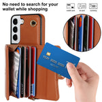 For Samsung Galaxy S22+ 5G Kickstand Cell Phone Case Card Slots PU Leather+TPU Shell Cover with Short+Long Straps