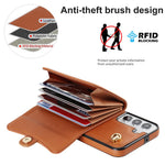 For Samsung Galaxy S22+ 5G Kickstand Cell Phone Case Card Slots PU Leather+TPU Shell Cover with Short+Long Straps