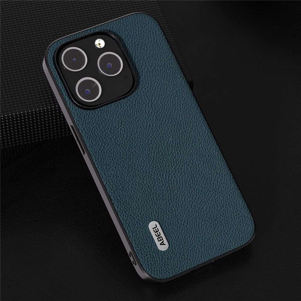 ABEEL För iPhone 15 Pro Max Litchi Texture Slim Skal Kohud Läder+PC+TPU mobilskal