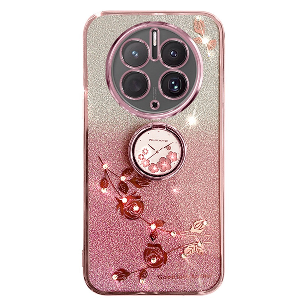 KADEM För Huawei Mate 50 Pro 4G Ringstativ Gradient Fodral Glitter Blomma TPU mobilskal