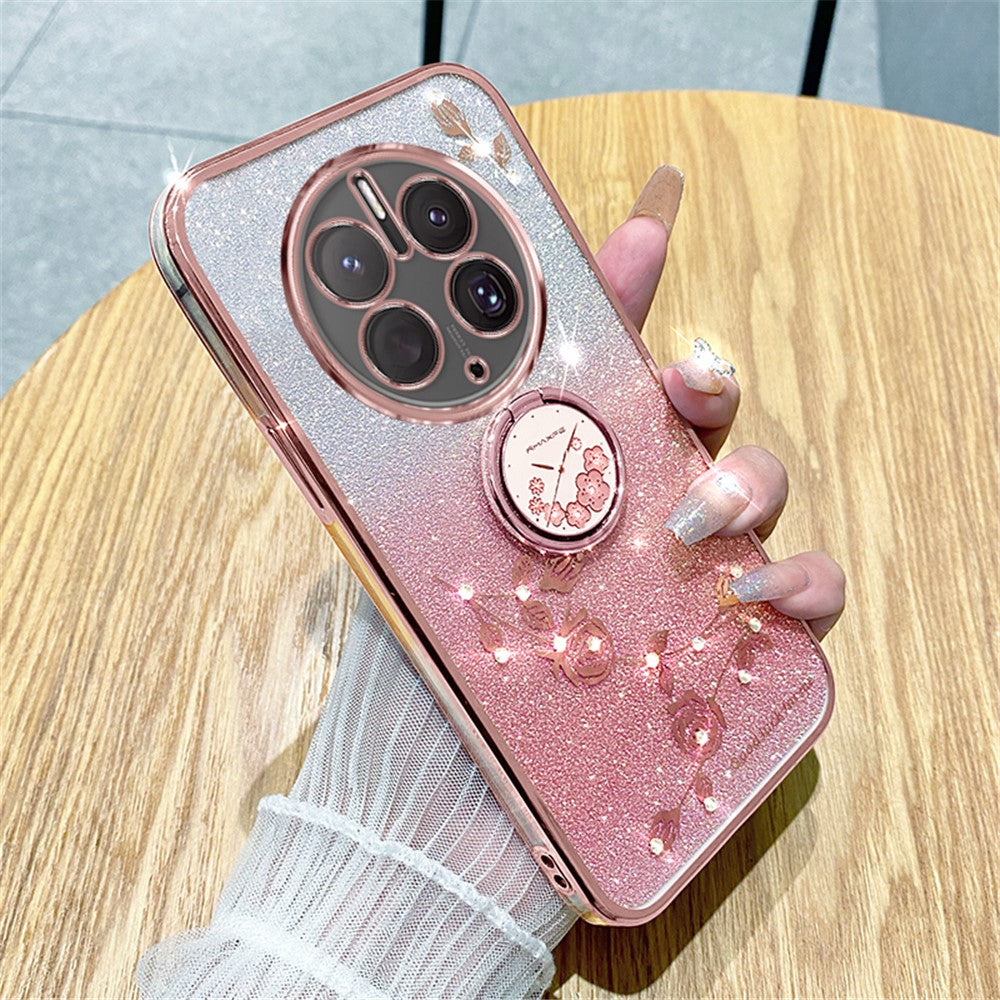KADEM För Huawei Mate 50 Pro 4G Ringstativ Gradient Fodral Glitter Blomma TPU mobilskal