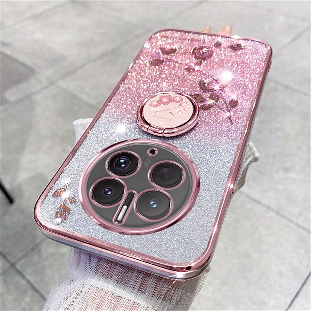 KADEM För Huawei Mate 50 Pro 4G Ringstativ Gradient Fodral Glitter Blomma TPU mobilskal
