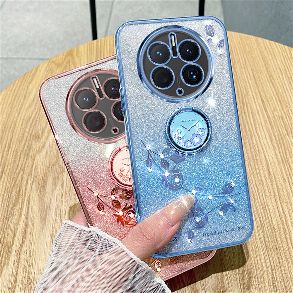 KADEM För Huawei Mate 50 Pro 4G Ringstativ Gradient Fodral Glitter Blomma TPU mobilskal