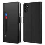 PU Læder + TPU Stativ Etui til Samsung Galaxy A34 5G, Kortlomme Spejl Design Telefoncover