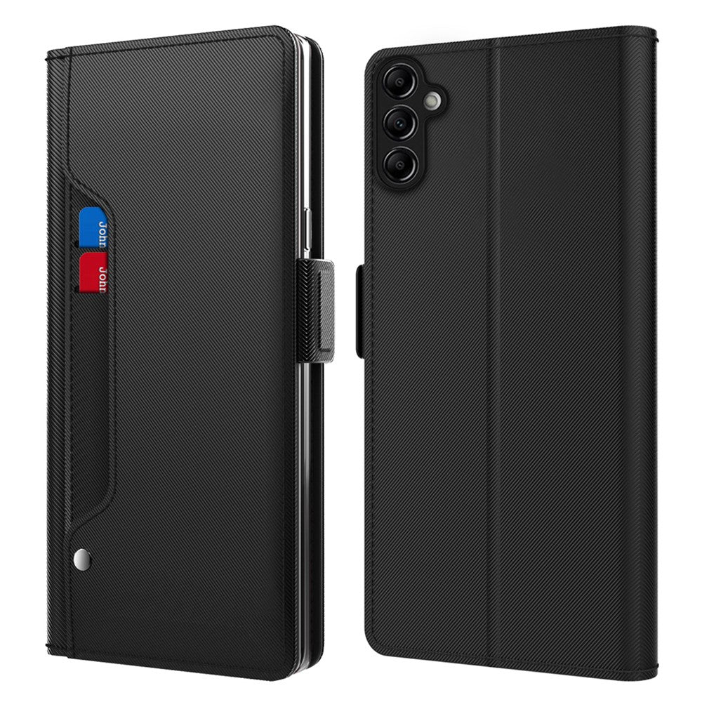 PU Læder + TPU Stativ Etui til Samsung Galaxy A34 5G, Kortlomme Spejl Design Telefoncover
