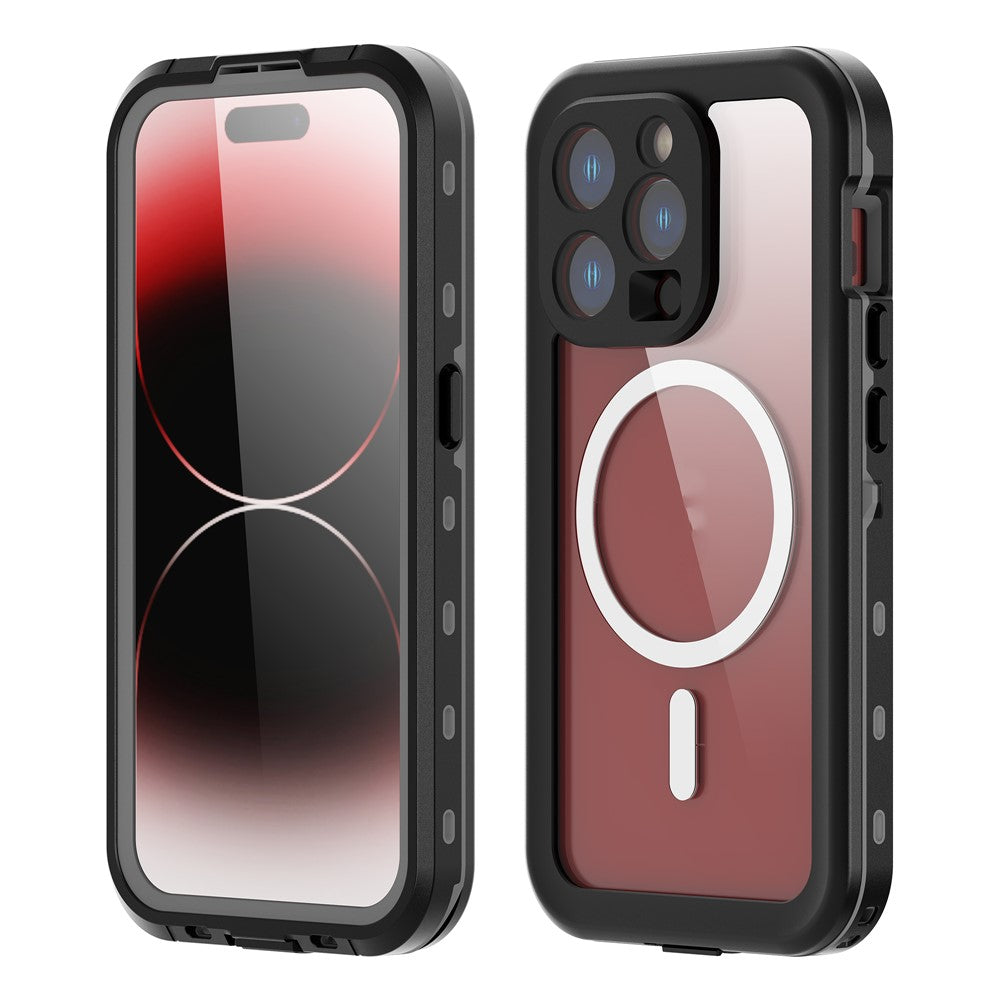 SHELLBOX Dot+ Series IP68 Vandtæt Cover til iPhone 15 Pro Magnetisk PC+TPU Gennemsigtigt Telefoncover Kompatibel med MagSafe