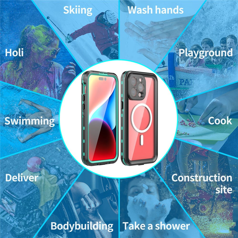 SHELLBOX Dot+ Series Magnetic Case for iPhone 15 Pro Max IP68 Waterproof PC+TPU Clear Phone Shell Compatible with MagSafe