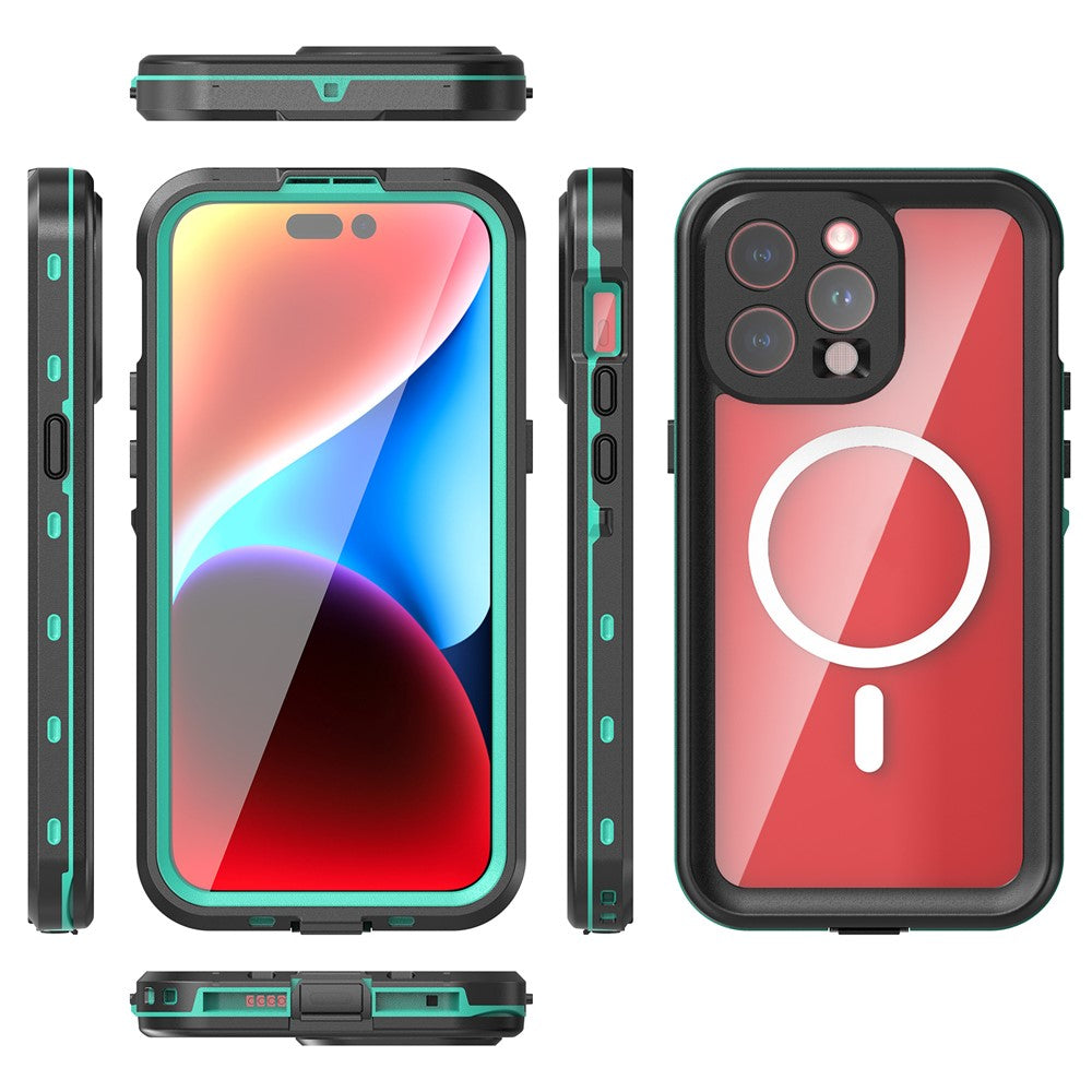 SHELLBOX Dot+ Series Magnetic Case for iPhone 15 Pro Max IP68 Waterproof PC+TPU Clear Phone Shell Compatible with MagSafe