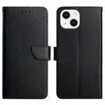 HT02 Wallet Stand Case for iPhone 15 Genuine Cow Leather Nappa Texture Shockproof Phone Cover