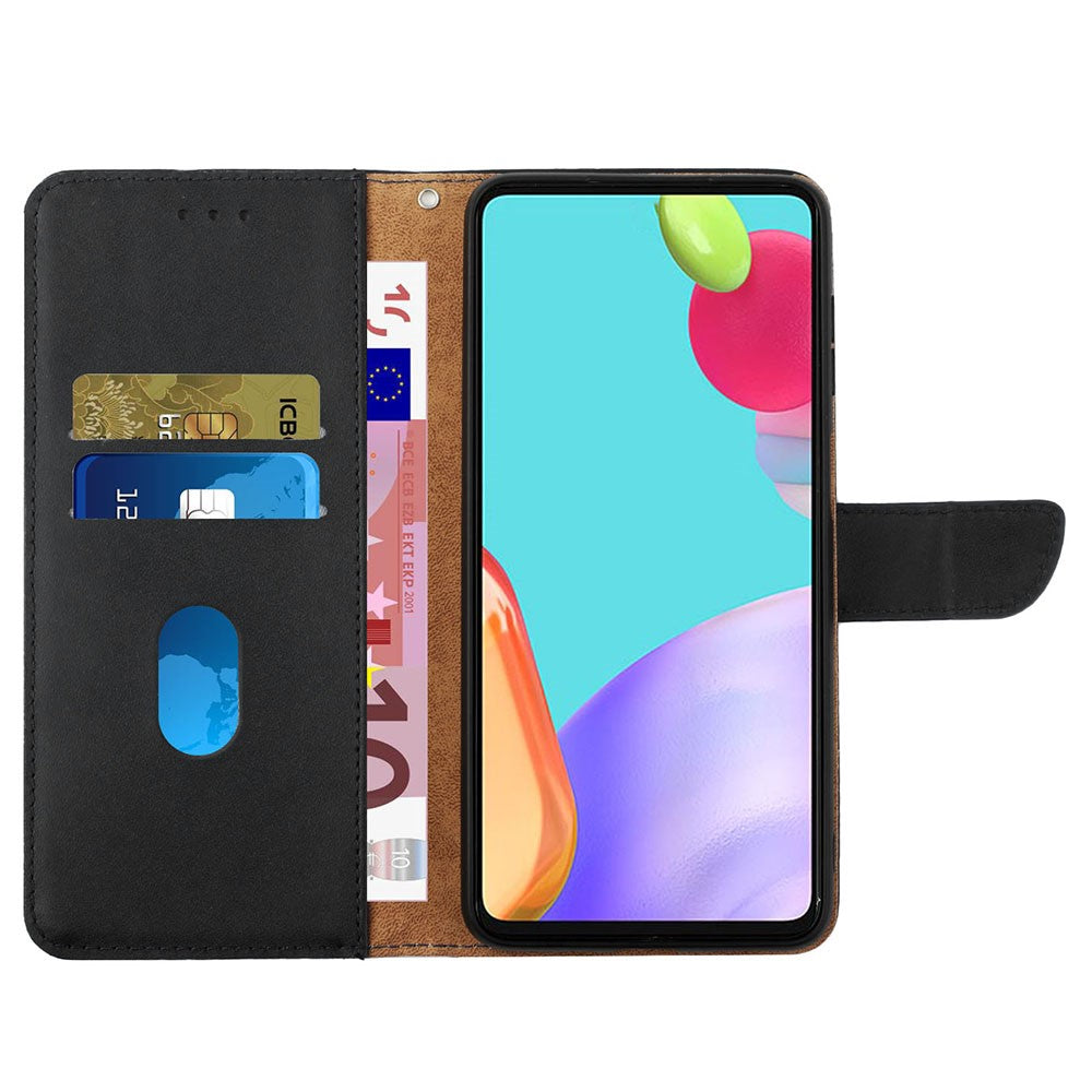 HT02 Wallet Stand Case for iPhone 15 Genuine Cow Leather Nappa Texture Shockproof Phone Cover