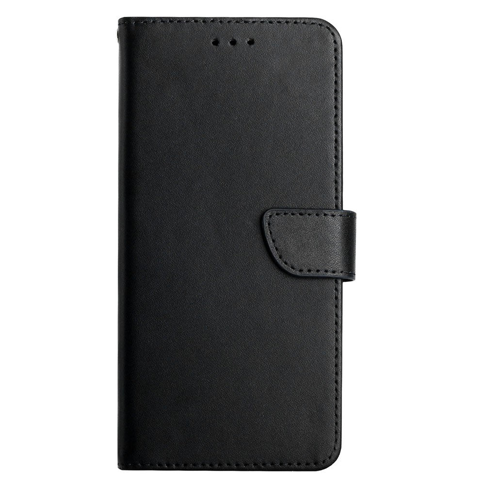 HT02 Wallet Stand Case for iPhone 15 Genuine Cow Leather Nappa Texture Shockproof Phone Cover