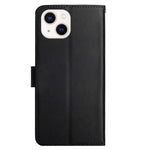 HT02 Wallet Stand Case for iPhone 15 Genuine Cow Leather Nappa Texture Shockproof Phone Cover