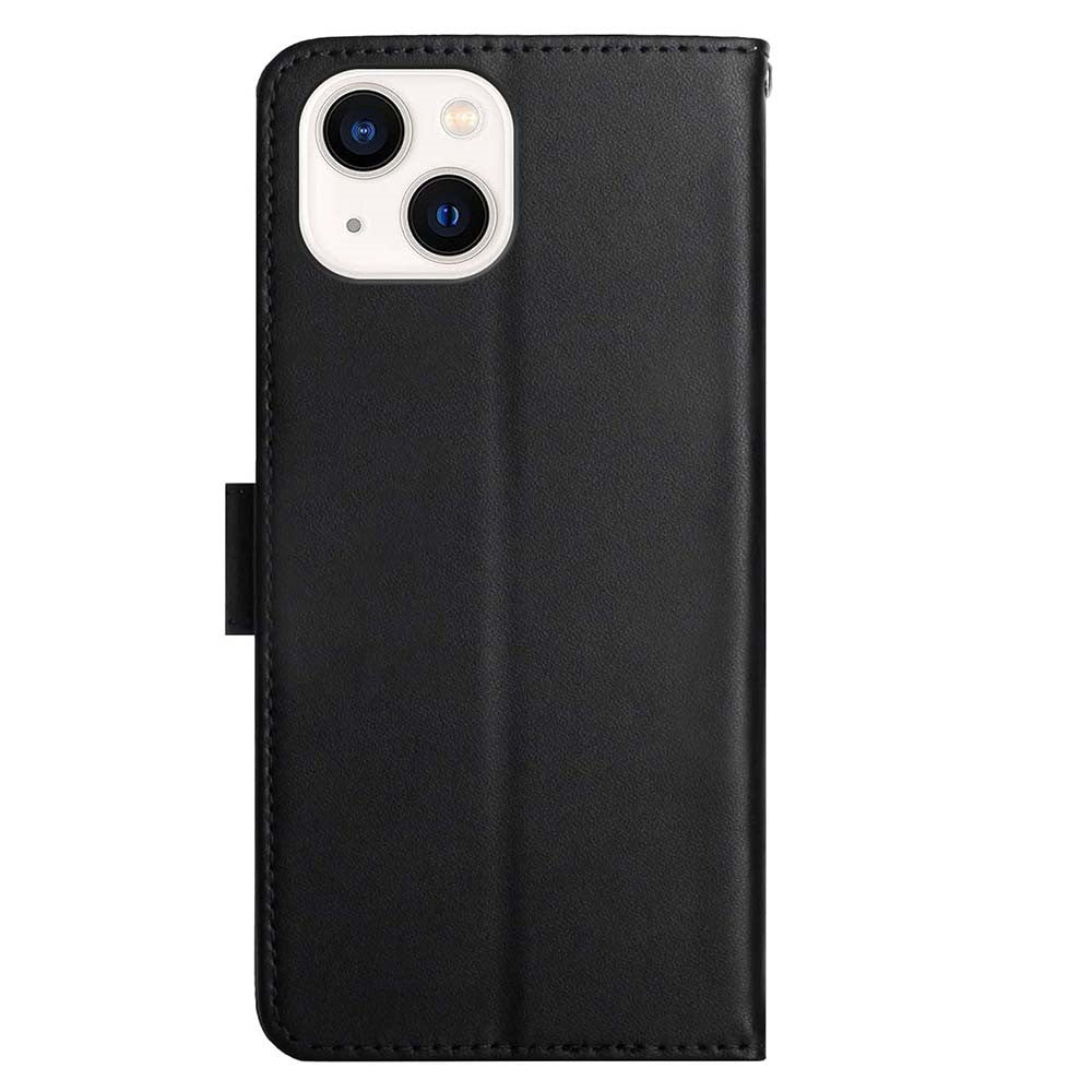 HT02 Wallet Stand Case for iPhone 15 Genuine Cow Leather Nappa Texture Shockproof Phone Cover