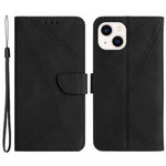HT05 Leather Cover for iPhone 15 Skin-touch Flip Stand Wallet Imprinted Line Phone Case