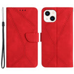 HT05 Leather Cover for iPhone 15 Skin-touch Flip Stand Wallet Imprinted Line Phone Case