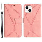 HT05 Leather Cover for iPhone 15 Skin-touch Flip Stand Wallet Imprinted Line Phone Case