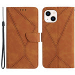 HT05 Leather Cover for iPhone 15 Skin-touch Flip Stand Wallet Imprinted Line Phone Case